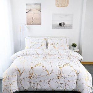 Ivory White and Gold Marble Six Piece Duvet Set