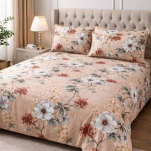 Luxury Peach Floral Bedsheet Set – 4 Pillowcases
