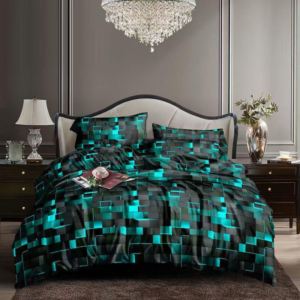 Midnight Teal Digital Block Six Piece Duvet Set