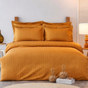 Mustard Satin Stripe Five Piece Bedsheet Set
