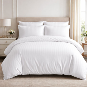 White Satin Stripe Cotton Six Piece Duvet Set