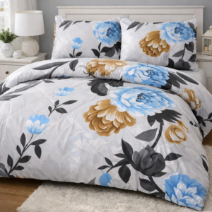 Blue & Gold Floral Luxury Duvet Set (6-Piece)