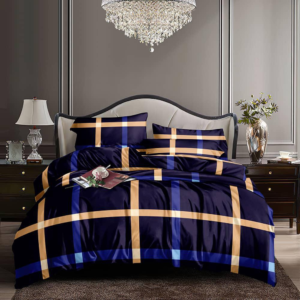 Midnight Gold Plaid Luxury Duvet Set (6-Piece)
