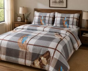 Rustic Feather Plaid 5-Piece Bedsheet Set