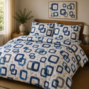 Modern Blue Geometric 5-Piece Bedsheet Set