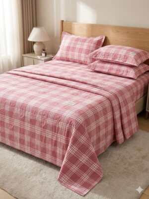IMG-20260617-WA0018 Blush Pink Plaid 5-Piece Bedsheet Set