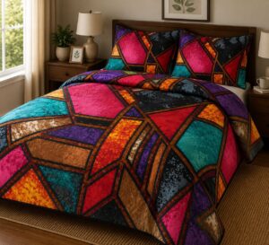 Vibrant Mosaic Geometric 5-Piece Bedsheet Set