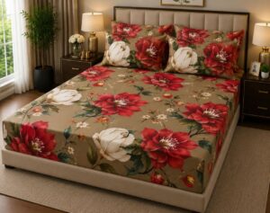 Crimson Bloom Luxury 5-Piece Bedsheet Set
